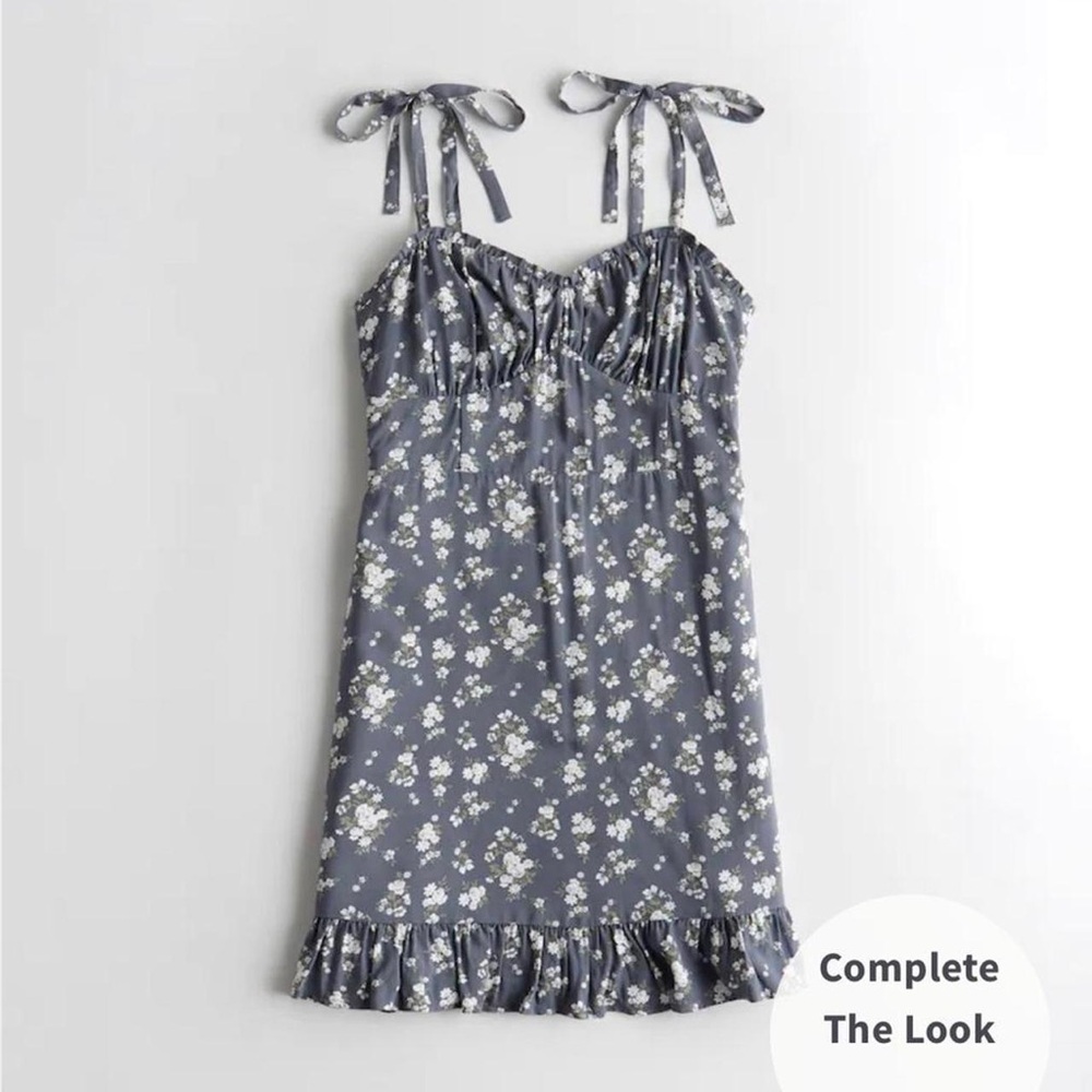 Hollister Grey Floral Tie-Shoulder Sundress